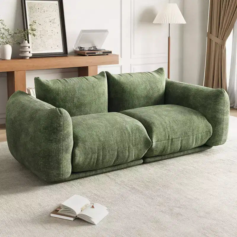 Canapé deux places sans structure - Aucun assemblage requis, canapé en chenille moelleuse de 75,2 po avec siège profond de 23,2 po pour petits espaces (Vert)