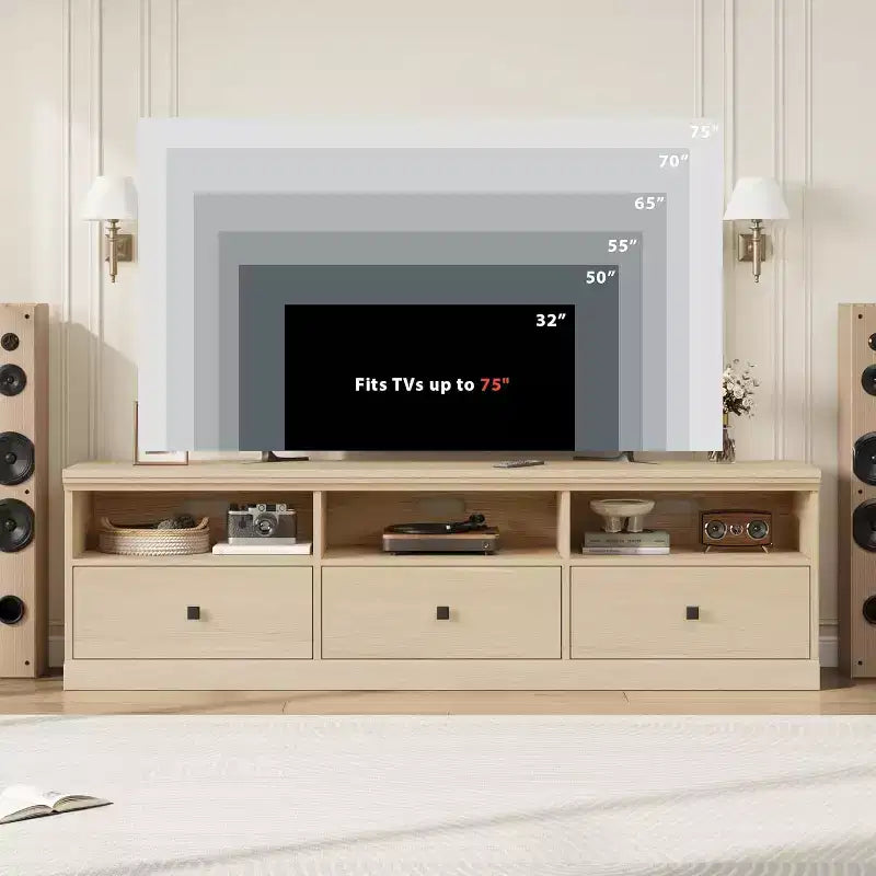Meuble TV Mid-Century Modern de 178 cm avec tiroir de rangement et étagères ouvertes