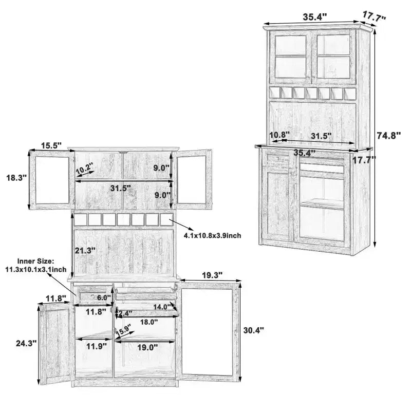 Armoire de cuisine haute (75 po) avec portes vitrées