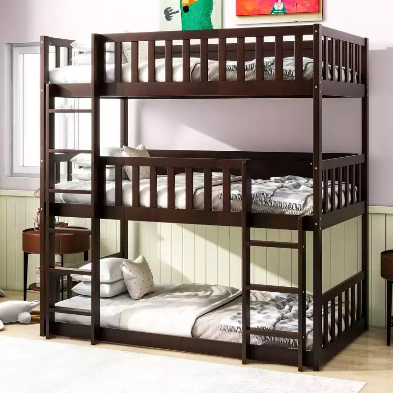 Lit superposé triple pour enfants, lit superposé trois places détachable avec échelle et barrière de sécurité, se sépare en 3 lits