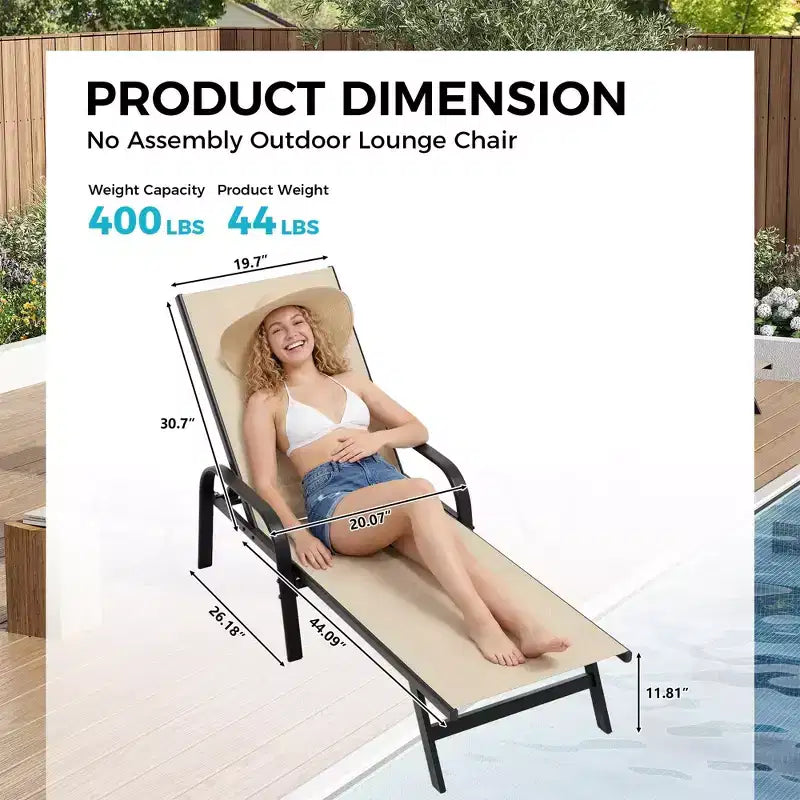 Lot de 2 Chaises Longues de Jardin, Chaises Inclinables Réglables sur 5 Positions avec Tissu Textilène, Transats de Piscine pour Jardin et Balcon