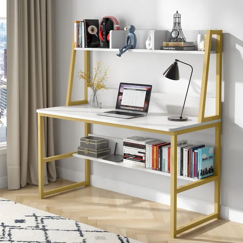 Bureau d’ordinateur moderne de 47 pouces avec surmeuble et bibliothèque