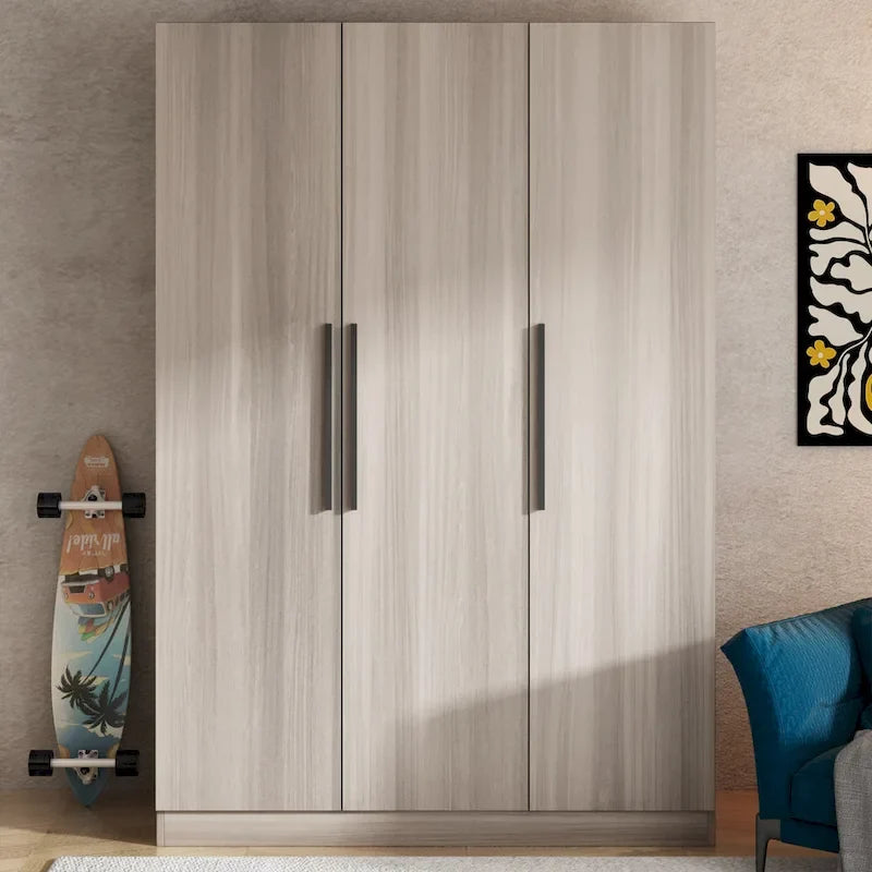 Timechee 47.2 Armoire de rangement pour vêtements avec poignées en bois massif Blanc