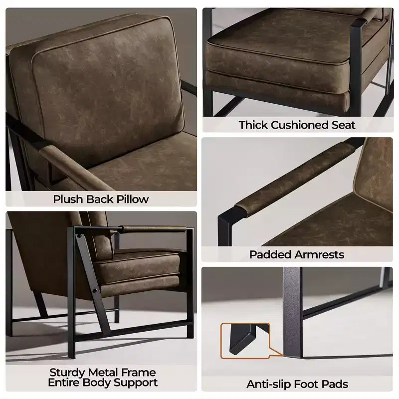 Yaheetech Lot de 2 fauteuils de salon rétro rembourrés avec accoudoirs en métal, coussin d'assise et de dossier amovible