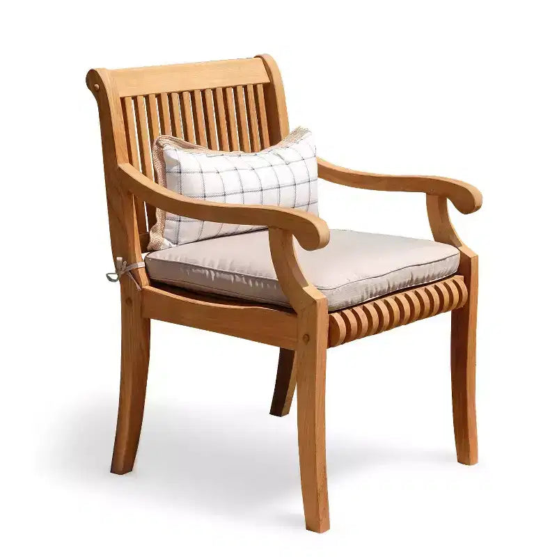Chaise de salle à manger d'extérieur Sonoma Lane Rockport en bois de teck beige - Résistante aux intempéries avec coussin en mousse