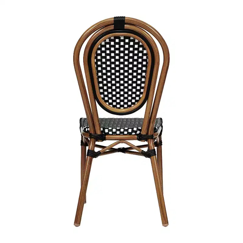 Chaise empilable de bistrot Thonet commerciale intérieure/extérieure Flash Furniture Lourdes, rotin synthétique et cadre en aluminium