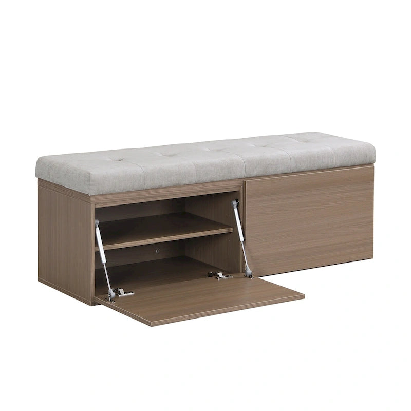 Banc de rangement pour chaussures, meuble à chaussures avec assise rembourrée et deux portes pour entrée