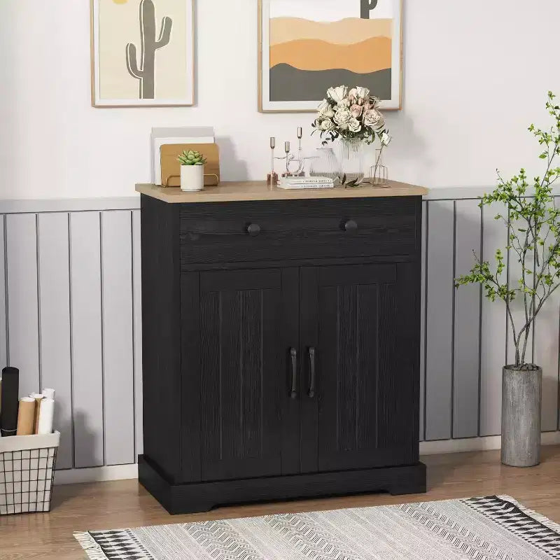 Petit meuble de rangement, buffet compact en bois avec 2 tiroirs et 2 portes, meuble d'appoint moderne et minimaliste pour la maison