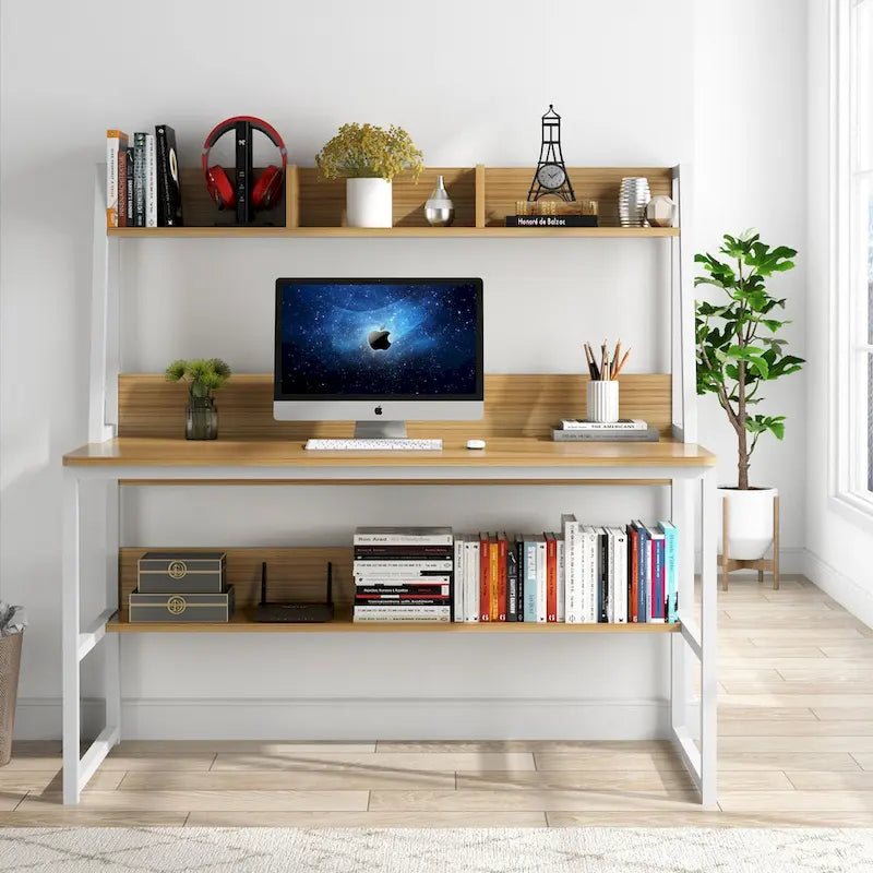 Bureau d’ordinateur moderne de 47 pouces avec surmeuble et bibliothèque