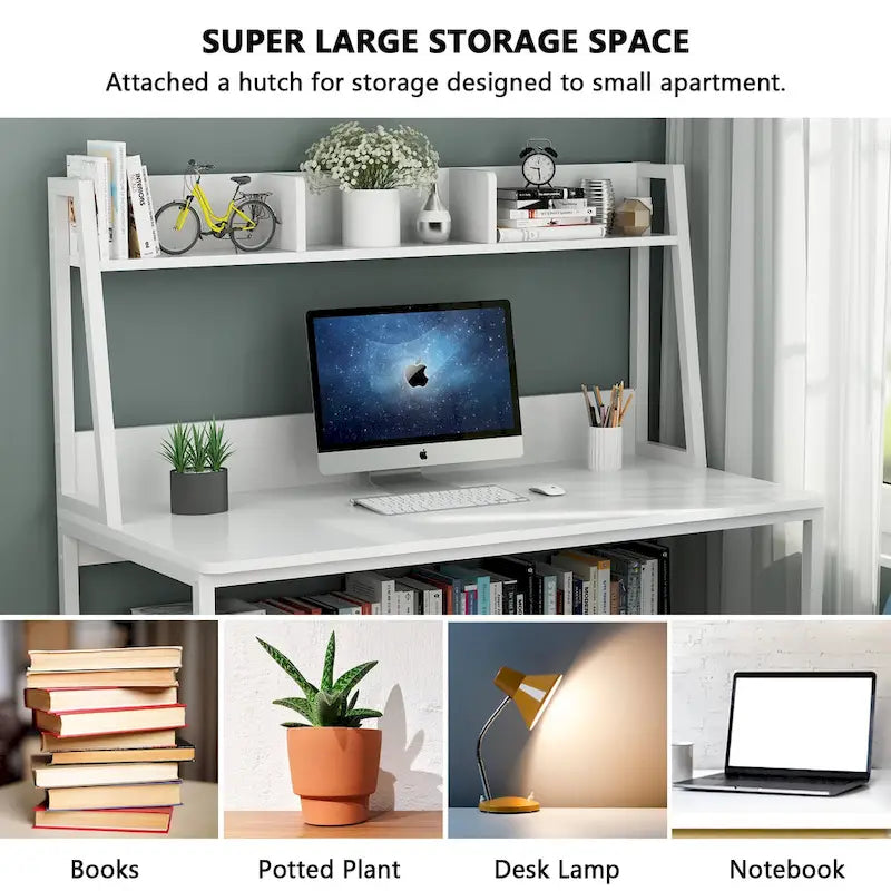 Bureau d’ordinateur moderne de 47 pouces avec surmeuble et bibliothèque
