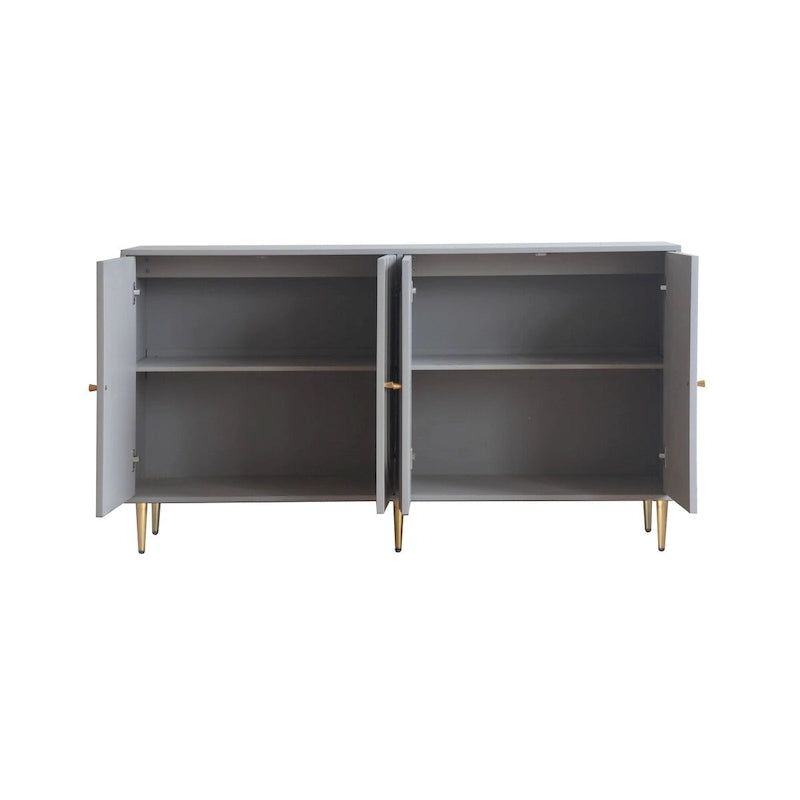 Buffet bahut moderne en bois laqué bleu/gris de 152 cm avec 4 portes, meuble de rangement d'appoint