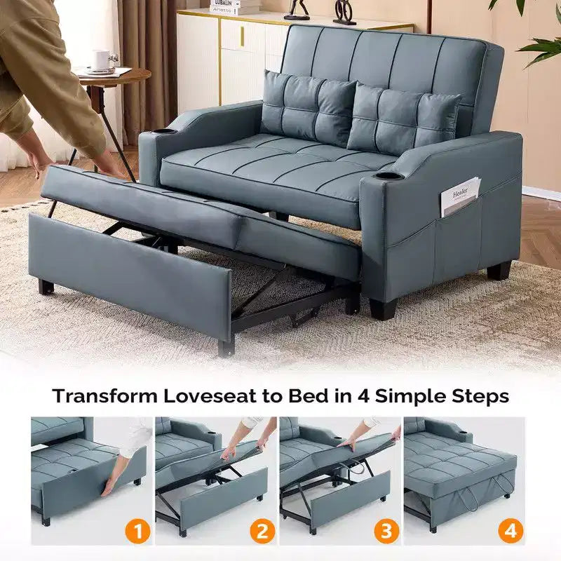 Canapé-lit convertible inclinable en cuir rembourré « Cats Claw » avec coussins pour petits espaces