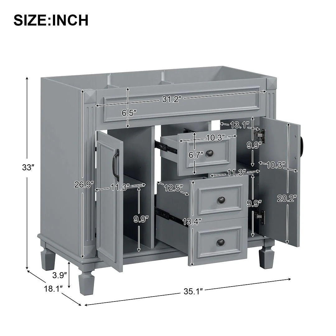 Meuble-lavabo moderne de 36 po avec vasque et armoire à miroir, 2 portes et 2 tiroirs
