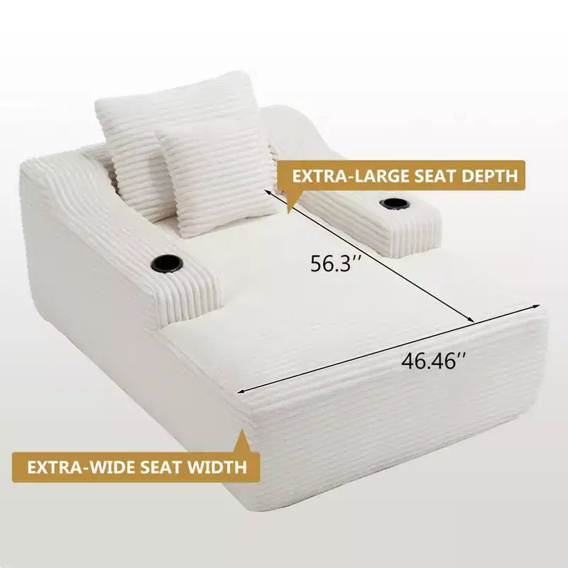Chaise longue de 170 cm, canapé-lit d'intérieur avec 2 coussins, canapé monoplace sans structure pour salon, aucun assemblage requis