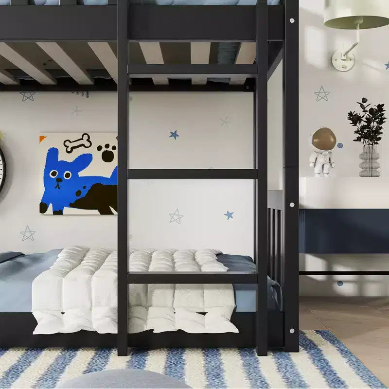 Lit superposé triple pour enfants, lit superposé trois places détachable avec échelle et barrière de sécurité, se sépare en 3 lits