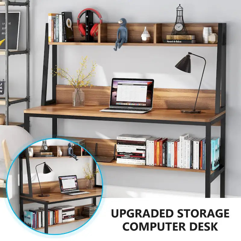 Bureau d’ordinateur moderne de 47 pouces avec surmeuble et bibliothèque