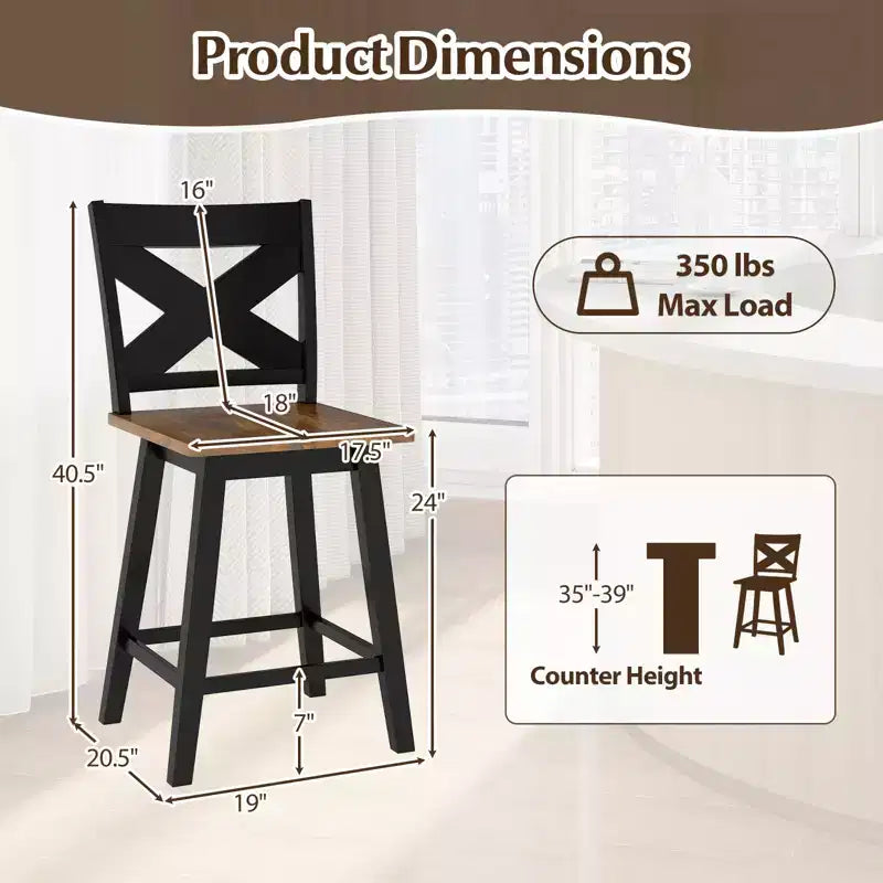 Lot de 4 tabourets de bar pivotants Costway 24" avec dossier, large assise et repose-pieds pour îlot de cuisine