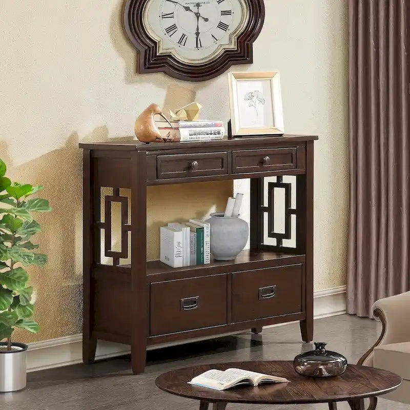 Console avec 4 tiroirs et une étagère de rangement