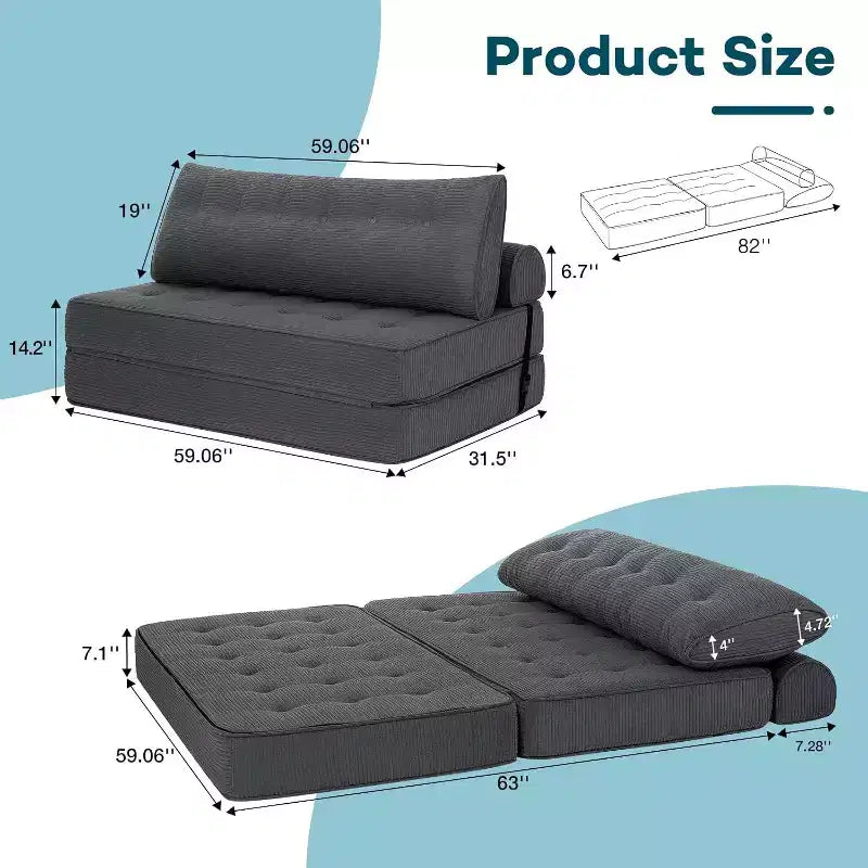 WARMOUNTS Canapé convertible pliant avec dossier réglable, canapé-lit convertible Queen Size pour salon et bureau