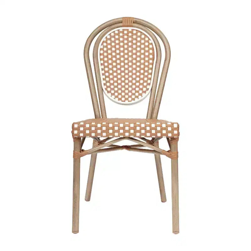 Chaise empilable de bistrot Thonet commerciale intérieure/extérieure Flash Furniture Lourdes, rotin synthétique et cadre en aluminium