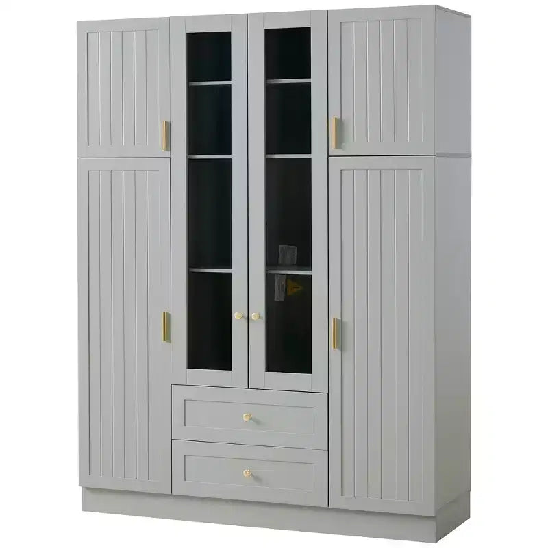 Armoire de rangement de cuisine sur pied Whisen 71H, grand buffet de salle à manger avec 6 portes et étagères réglables