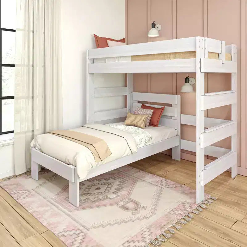 Lit superposé d'angle en bois massif Max & Lily Modern Farmhouse, lits superposés jumeaux pour enfants