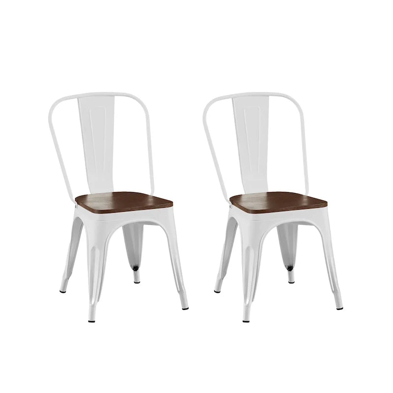 Lot de chaises de salle à manger empilables en métal industriel avec assise en bois