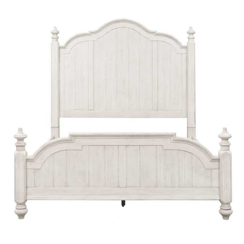 Lit à baldaquin Queen Farmhouse Cottage – Blanc antique avec dessus couleur châtaignier