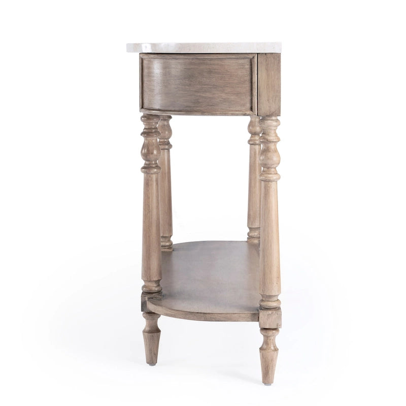 Table console avec plateau en marbre – Brun clair / Gris / Noir délavé, demi-lune, montage par une personne