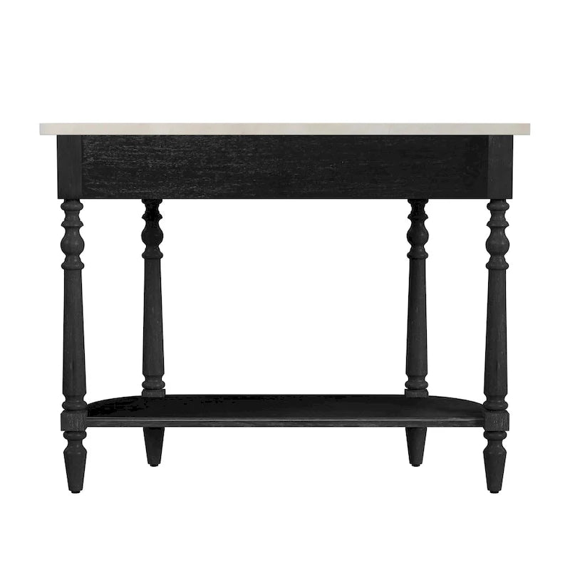 Table console avec plateau en marbre – Brun clair / Gris / Noir délavé, demi-lune, montage par une personne