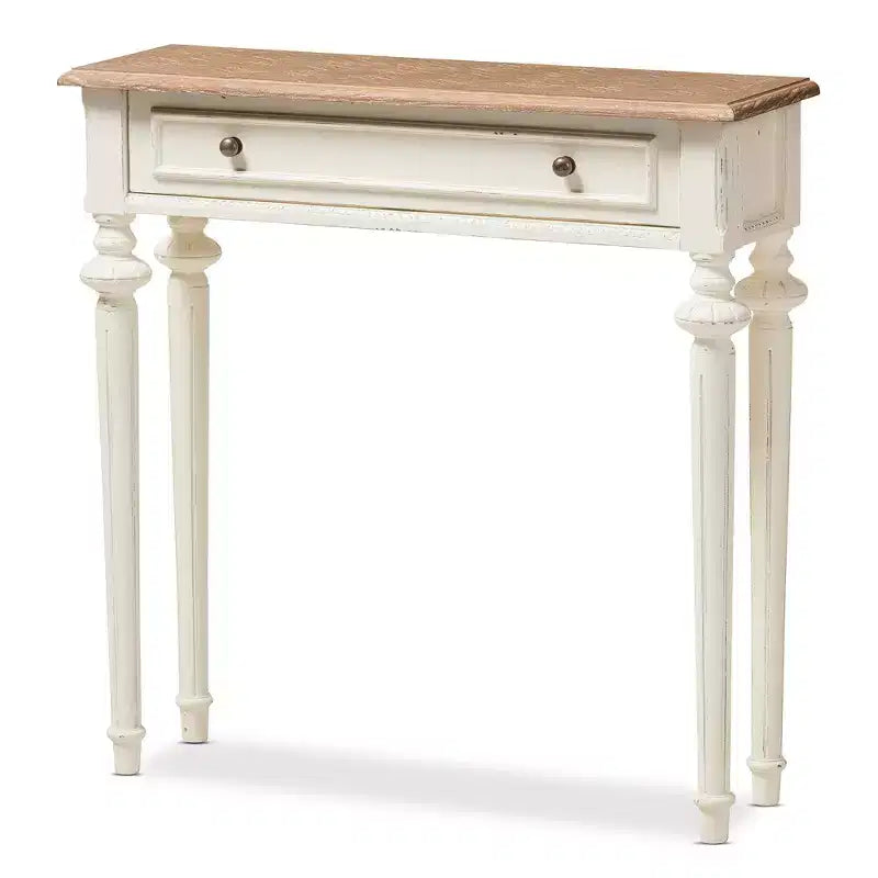 Table console style provincial français en marqueterie, chêne patiné et bois vieilli - Blanc - Baxton Studio : Vintage, pieds sculptés