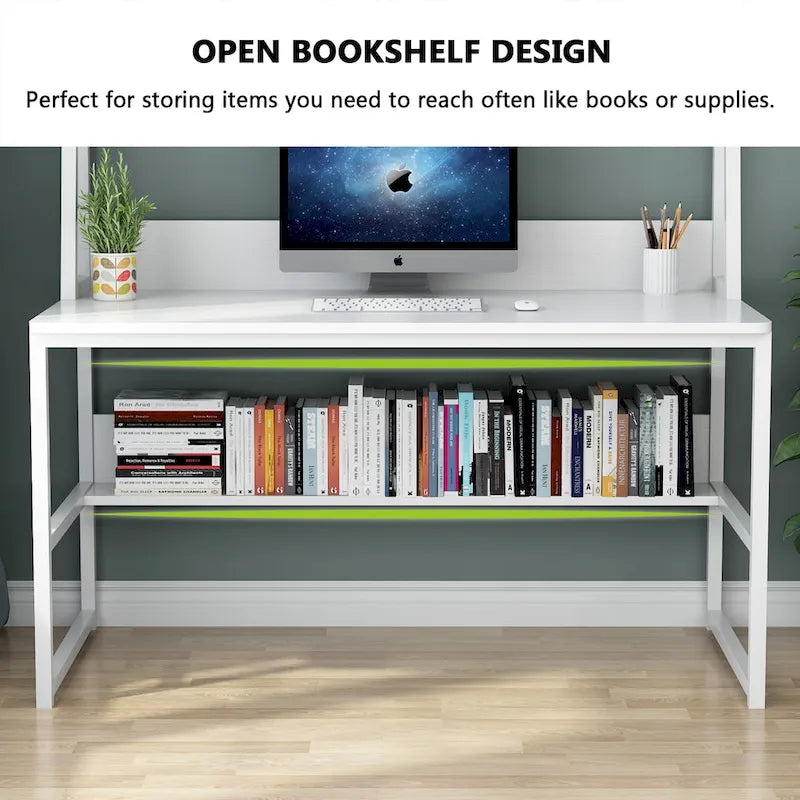 Bureau d’ordinateur moderne de 47 pouces avec surmeuble et bibliothèque