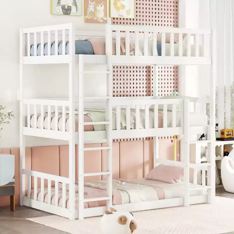 Lit superposé triple pour enfants, lit superposé trois places détachable avec échelle et barrière de sécurité, se sépare en 3 lits