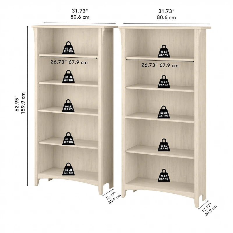 Bibliothèque haute Salinas à 5 étagères (Lot de 2) par Bush Furniture