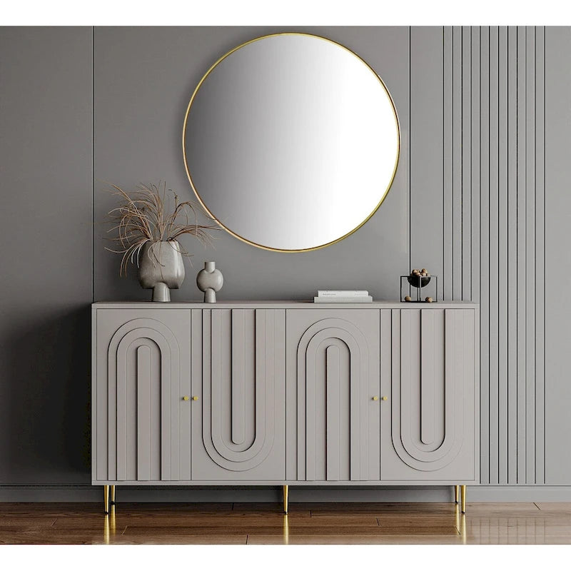 Buffet bahut moderne en bois laqué bleu/gris de 152 cm avec 4 portes, meuble de rangement d'appoint