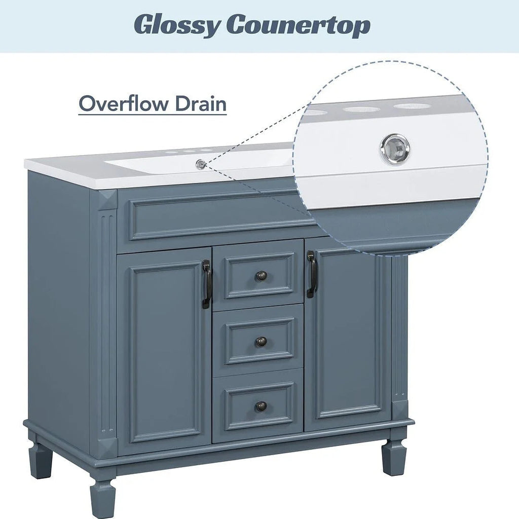 Meuble-lavabo moderne de 36 po avec vasque et armoire à miroir, 2 portes et 2 tiroirs