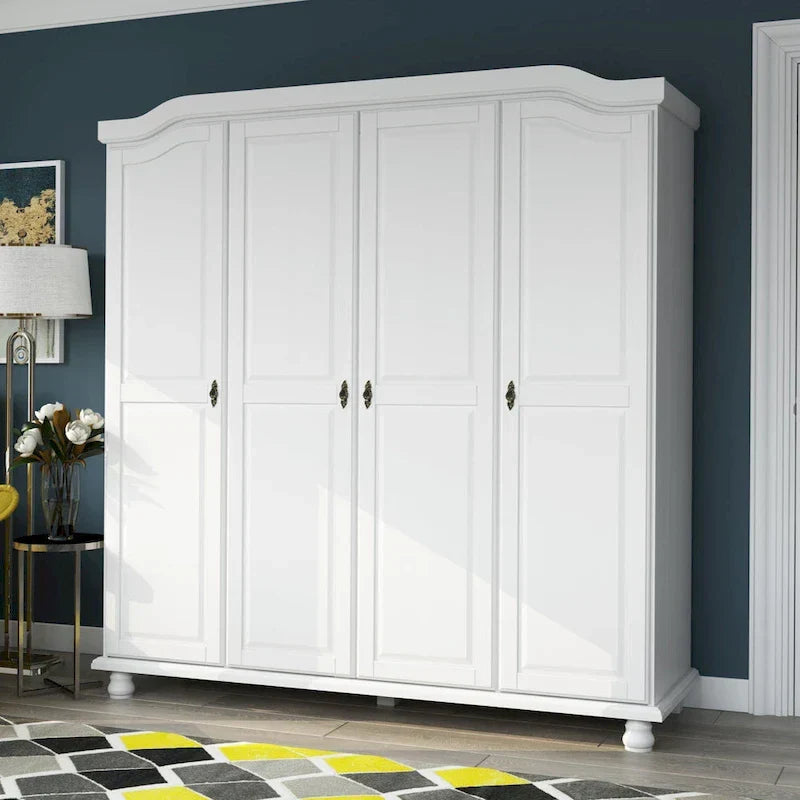 Armoire-penderie Kyle à 4 portes en bois massif 100 % Palace Imports, avec portes en bois massif ou miroir