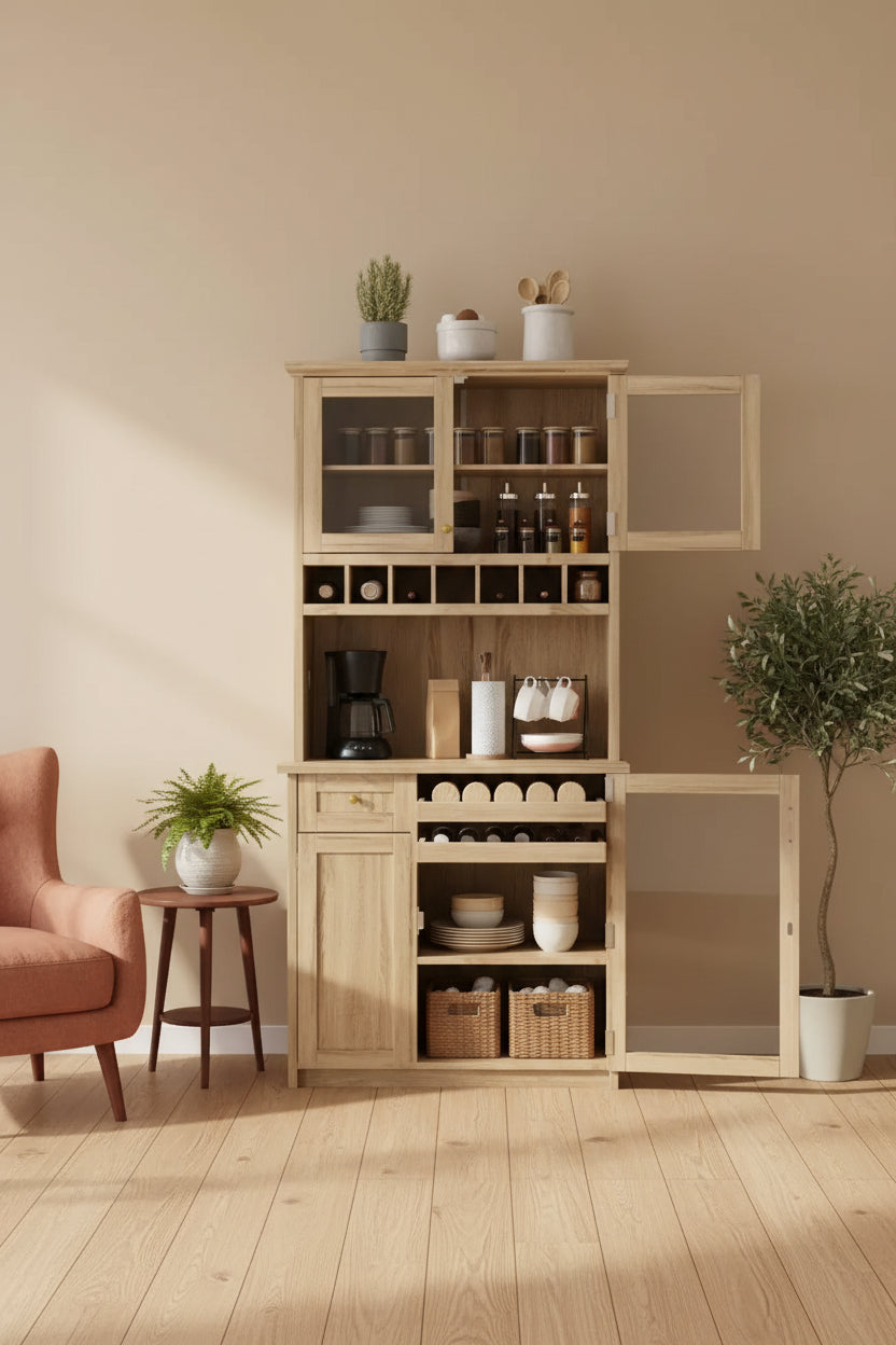 Armoire de cuisine haute (75 po) avec portes vitrées
